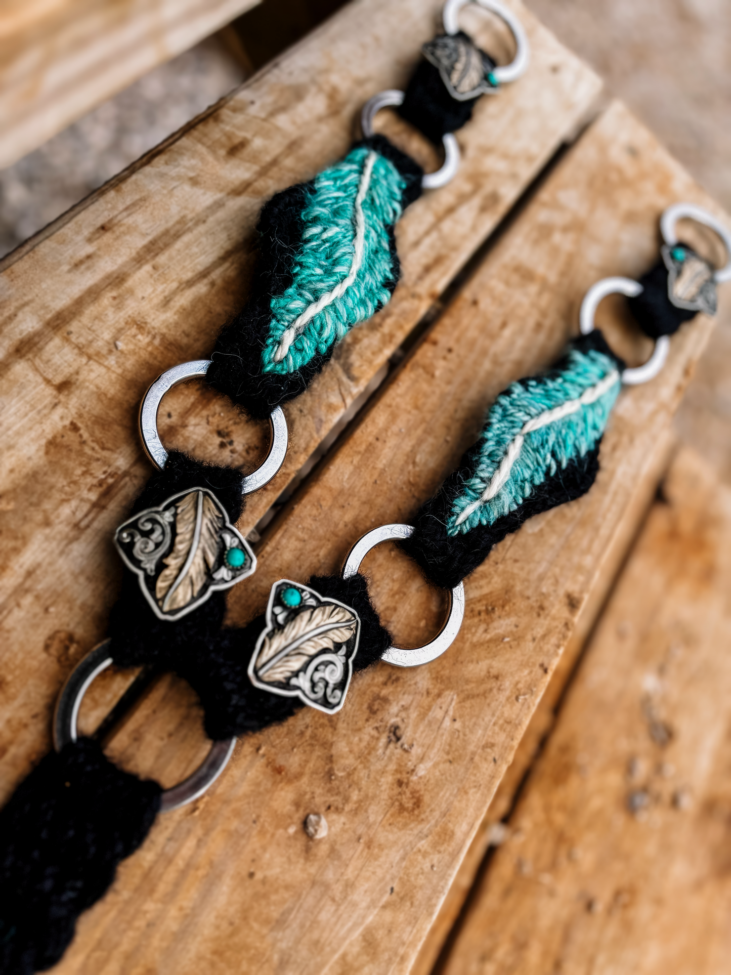 FANCY Embroidered Feather breast collar with conchos