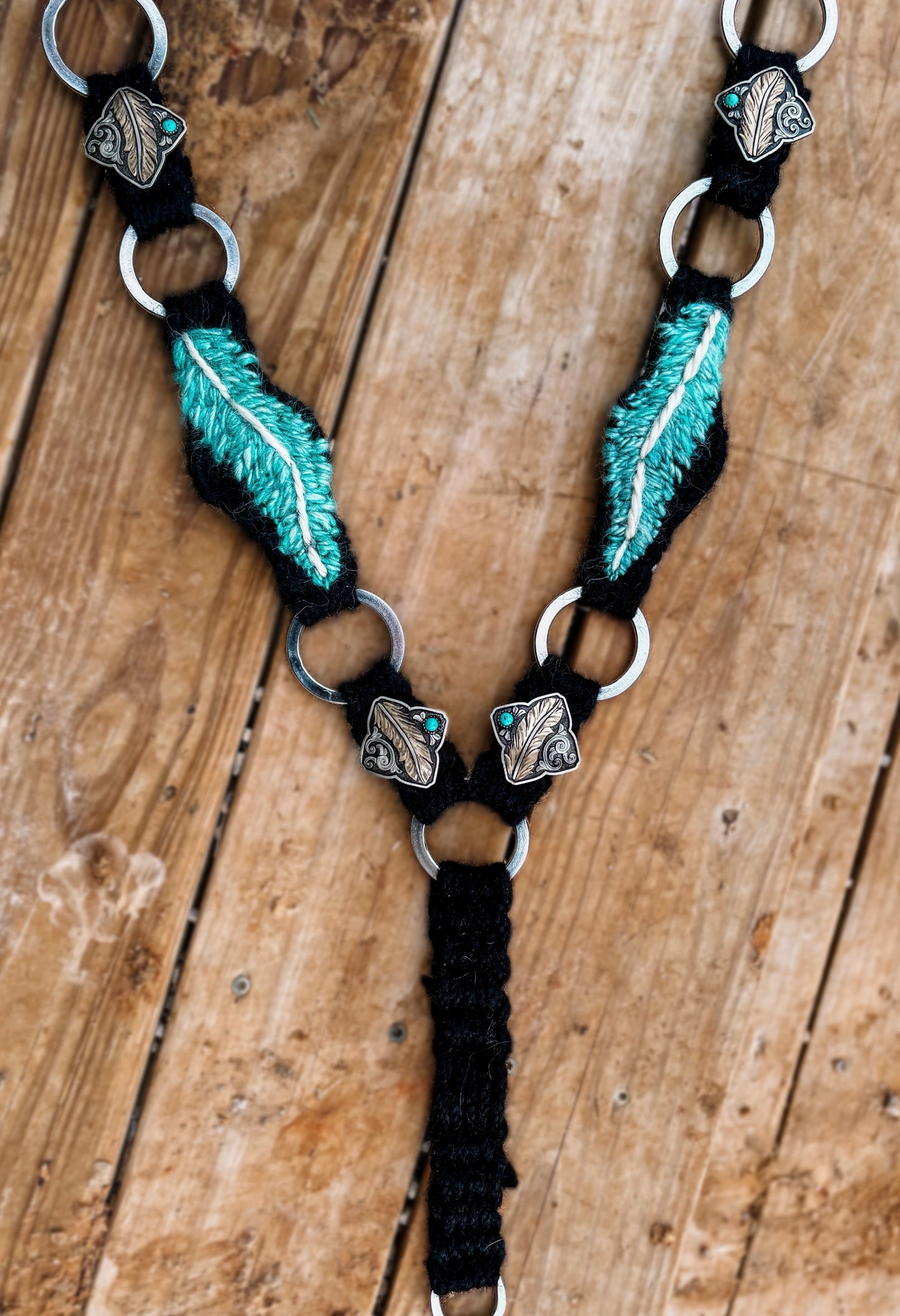 FANCY Embroidered Feather breast collar with conchos