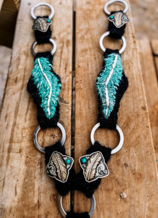FANCY Embroidered Feather breast collar with conchos